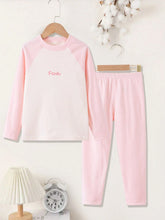 1pc Girls Seamless Warm Underwear Set, Double Layer Long Sleeve Tights, Letter & Solid Color Base Layer For Autumn/Winter